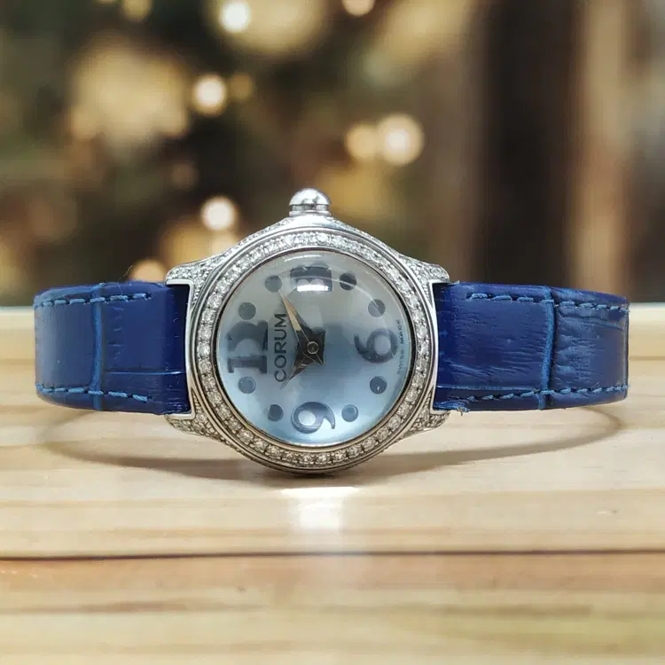 Corum Bubble Mini Diamond Steel Metallic Blue Ladies Watch-Hover-Image