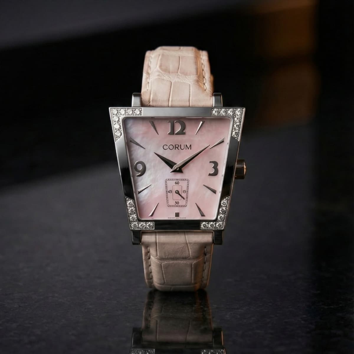 Corum Trapeze 38 MM Pink MOP Dial Steel Ladies Quartz Watch