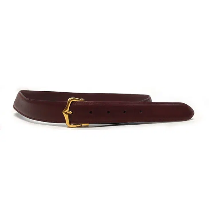 Vintage "must de Cartier" Burgundy Leather Gold Buckle Belt for Men-Hover-Image