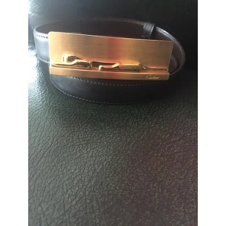 Cartier Black & Gold Leather Skinny Belt-Hover-Image