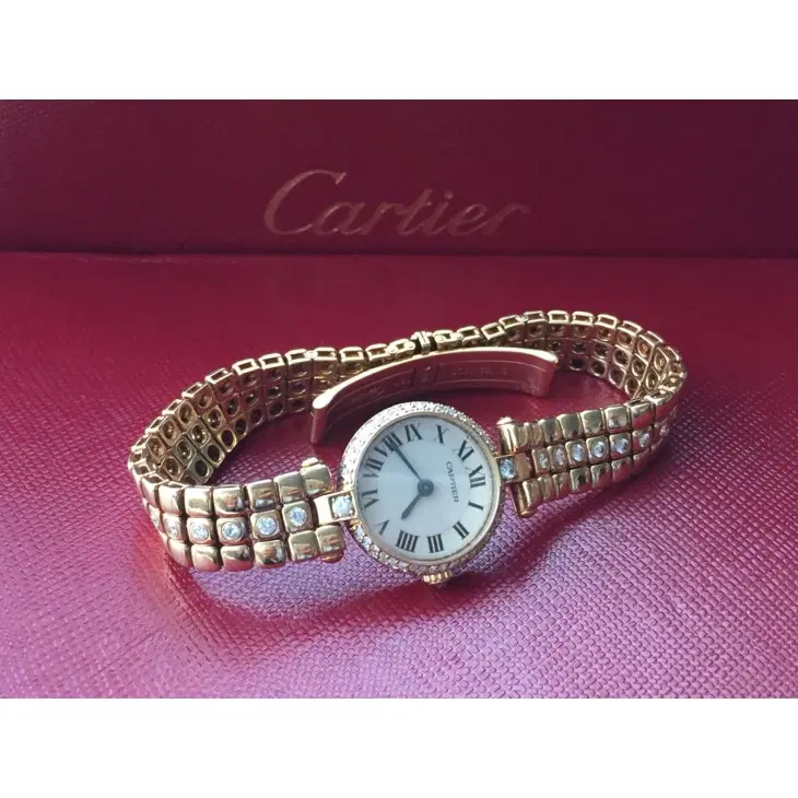 Cartier Vintage Diamond Encrusted 18K Solid Gold Watch-Hover-Image
