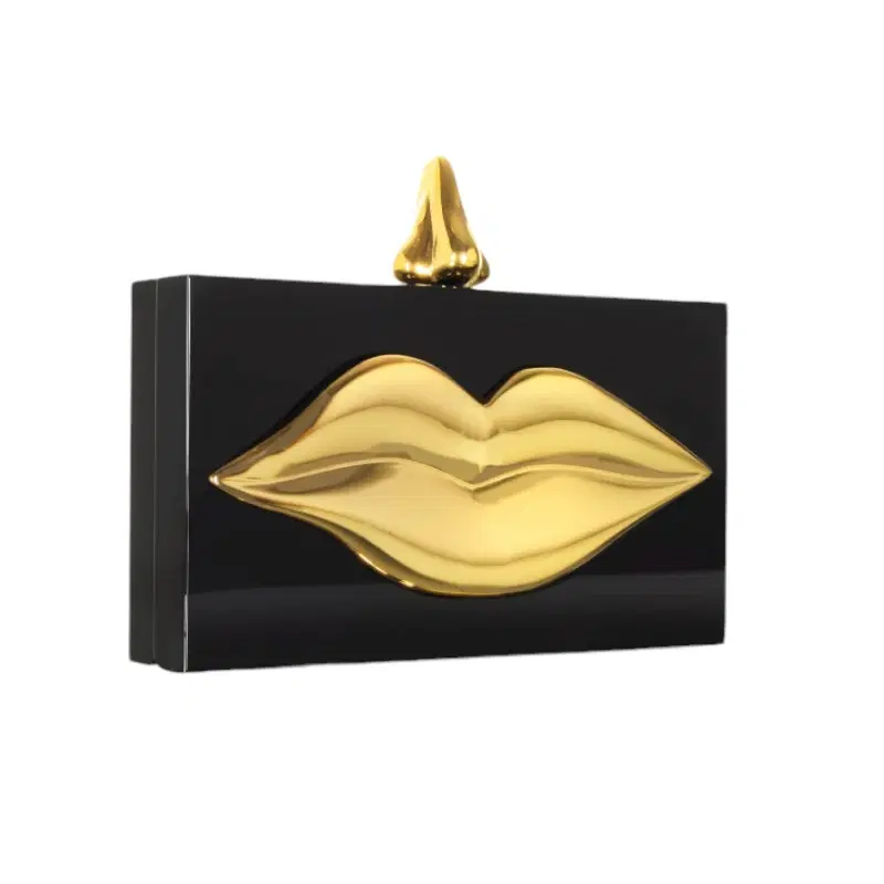 Charlotte Olympia Gold Dali Black Embellished Perspex Clutch