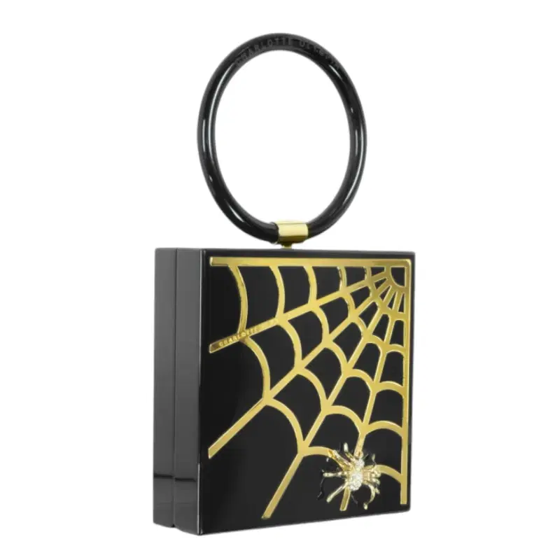 Charlotte Olympia Spider Web Acrylic Clutch Bag, Black/Gold