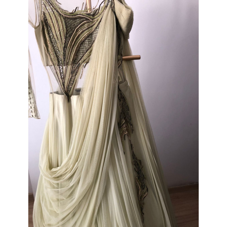 Buy Gaurav Gupta Maroon Sequin Draped Saree Gown Online | Aza Fashions