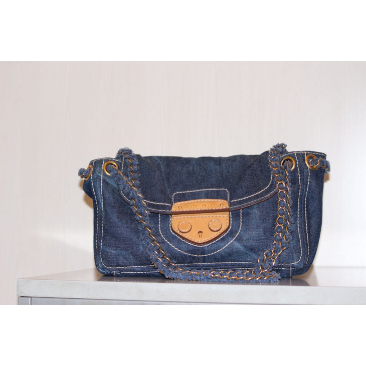PRADA Women Dark Blue Handbag Cotton Studded Zip Midi Top Handles Denim  Tote Bag | eBay