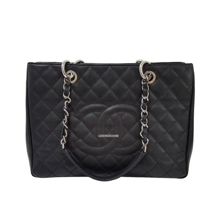 Chanel Black Quilted Caviar Leather Grand Shopping Tote Bag - The
