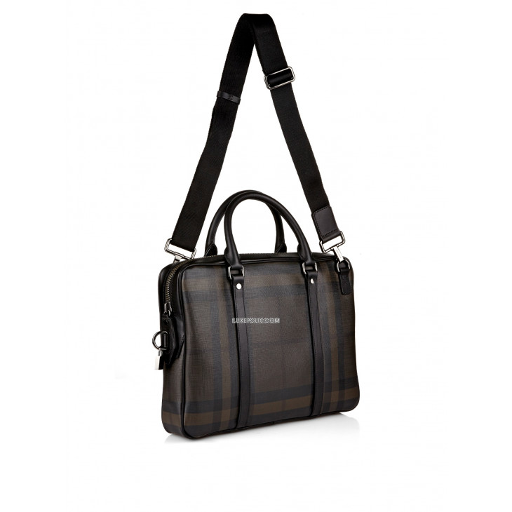 Buy Pre-owned & Brand new Luxury Burberry Brit Men's Black Smoked Check Leather  Laptop Bag Online 
