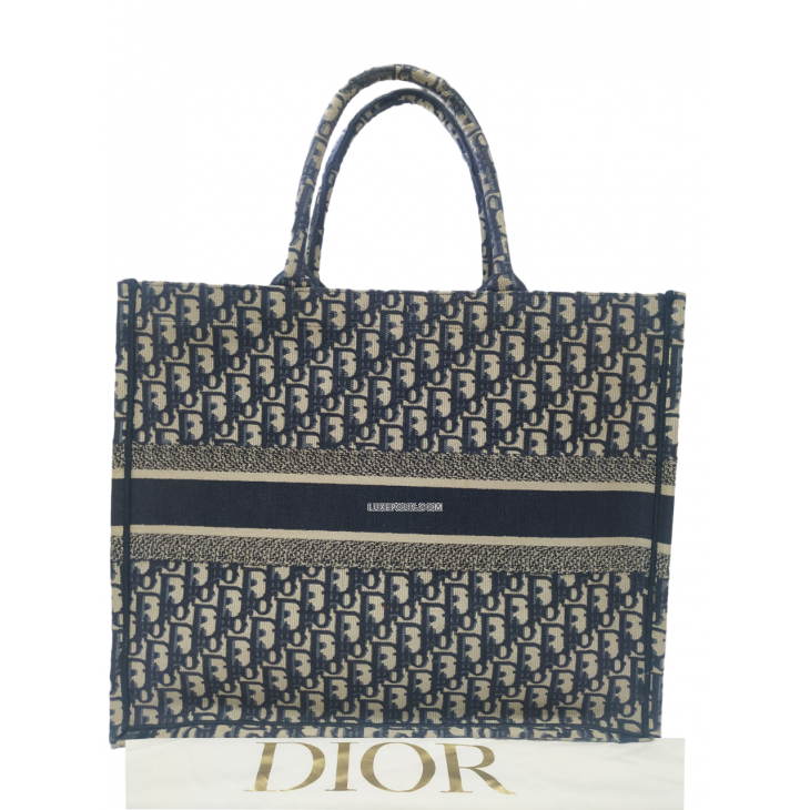 Dior - Authenticated Book Tote Handbag - Cotton Blue for Women, Very Good Condition
