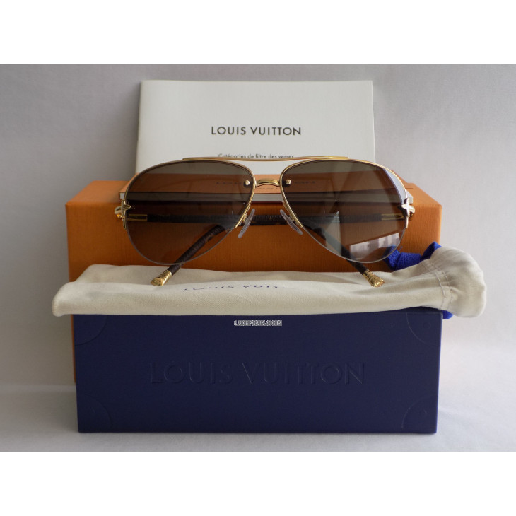 LOUIS VUITTON Metal Frame Damier Azur Petite Viola Pilot Sunglasses TT