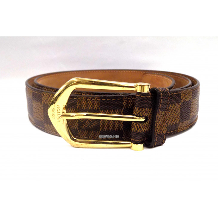 LOUIS VUITTON belt, Damier ebène, gold colored buckle, 90/36