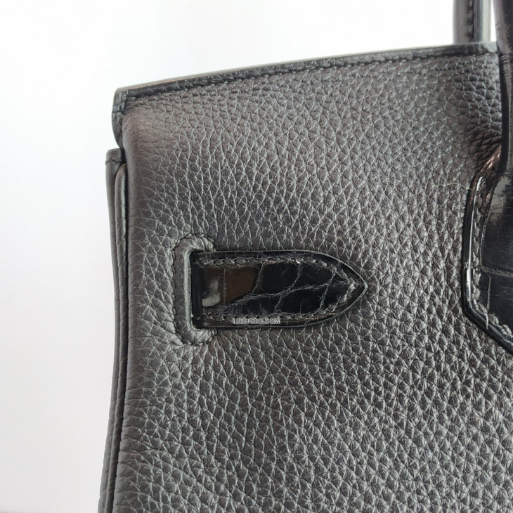 Hermes Birkin 30 Touch Bag Black Crocodile / Black Leather Rose Gold  Hardware • MIGHTYCHIC • 