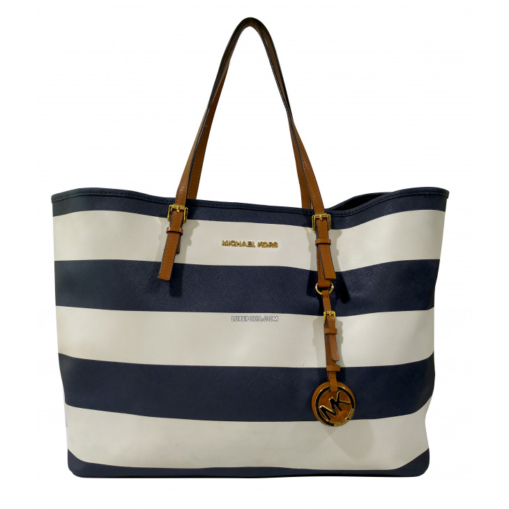 Buy Pre-owned & Brand new Luxury Michael Kors Striped Blue And White  Saffiano Leather Tote Online 
