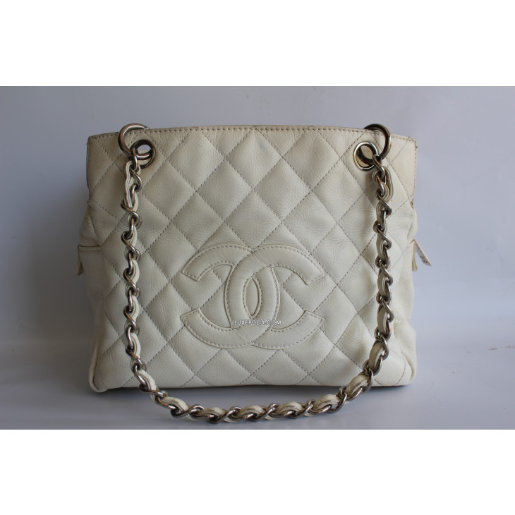 chanel white quilted tote bag