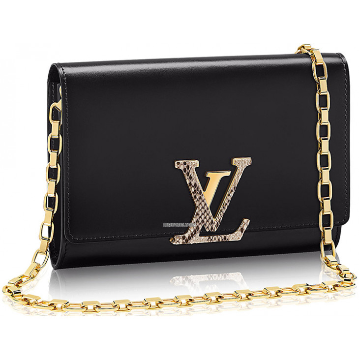 Louis Vuitton, Bags, Louis Vuitton Chain Louise Clutch Leather Gm Black