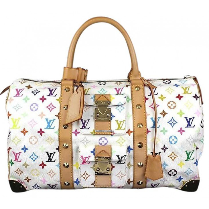 Buy Pre-owned & Brand new Luxury Louis Vuitton Keepall 45 Luggage White  With Accessories Multi Color Travel Bag Online