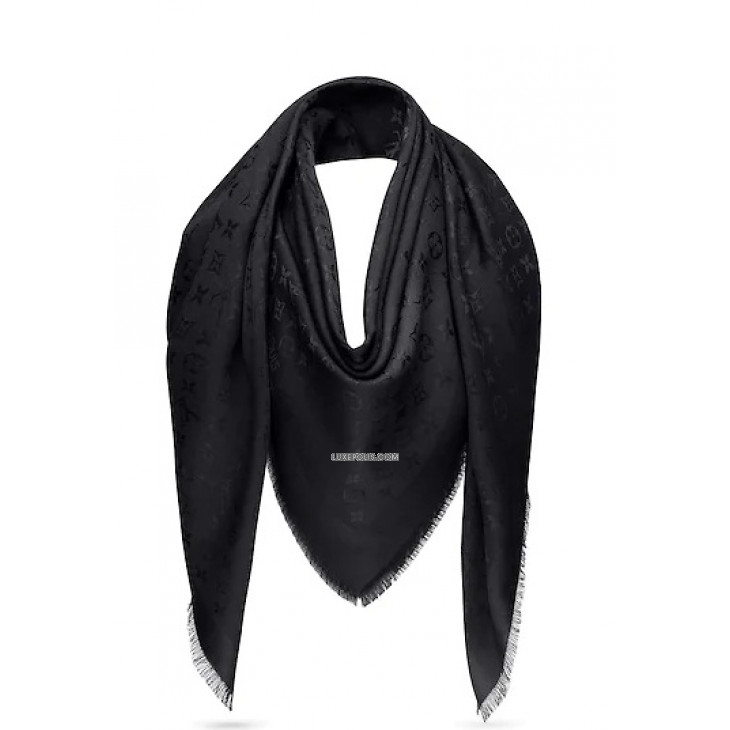 Authentic Louis Vuitton Gray & Black Cashmere Silk LV Monogram