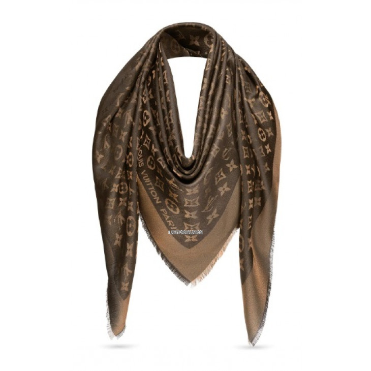 Louis Vuitton Monogram Shawl Scarf Brown Bronze Silk ref.55947