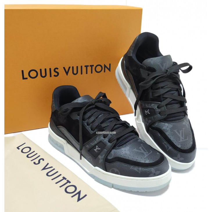 Pre-owned Louis Vuitton Denim Monogram Eclipse Trainer Sneaker In