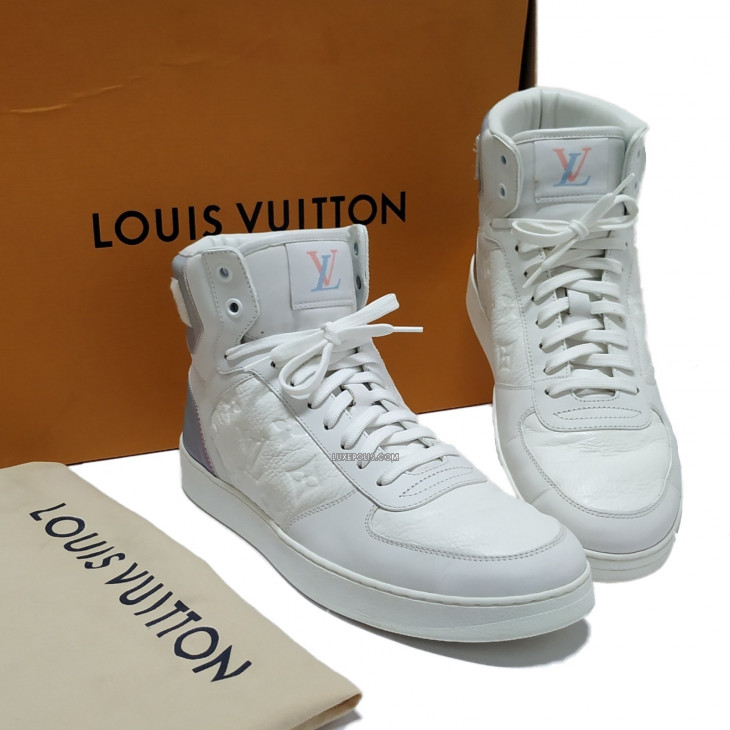 LOUIS VUITTON Calfskin Monogram Rivoli High Top Sneakers 10 White