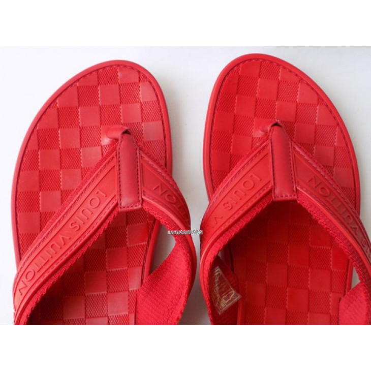 Louis Vuitton Mens Key Damier Flip Flops Red Sandals