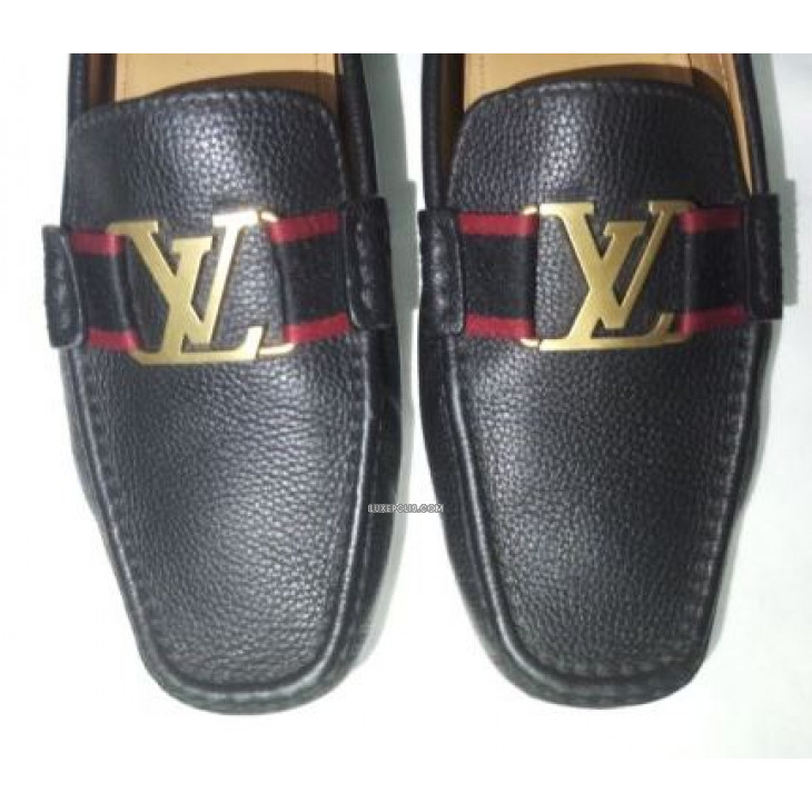 Louis Vuitton Black Leather Monte Carlo Slip on Loafers Size 44