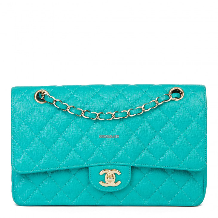 Buy Pre-owned & Brand new Luxury Chanel Classic Turquoise Quilted Caviar  Leather Medium Double Flap Bag Online