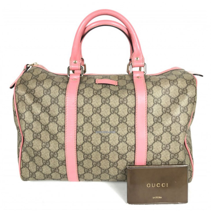 Gucci Beige/Brown GG Supreme Canvas and Patent Leather Medium Joy Boston Bag