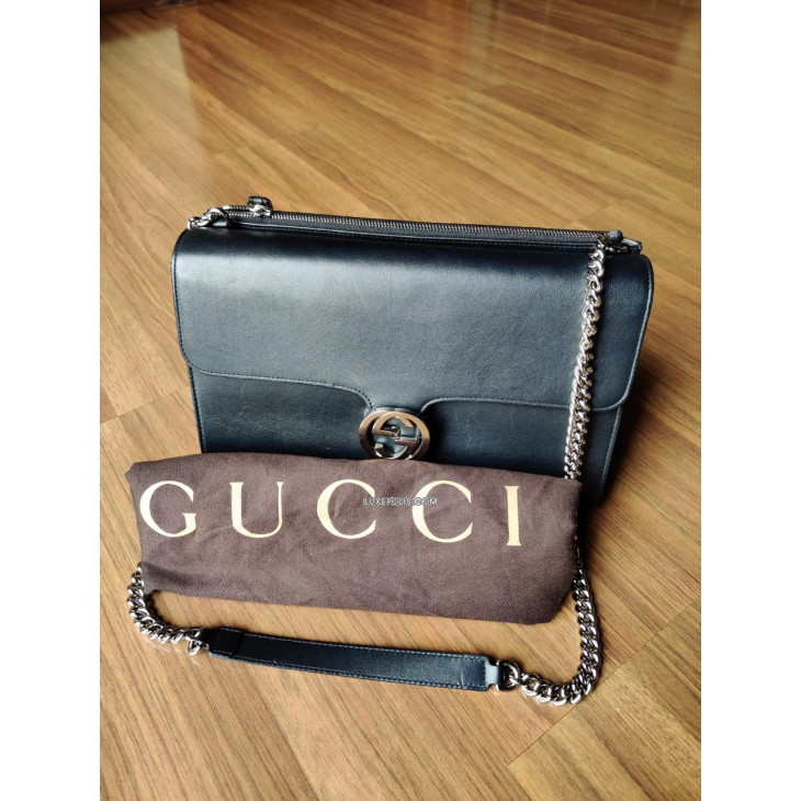 Authentic Gucci Crossbody Purse, Interlocking G Chain Bag - Calfskin Leather