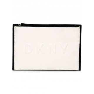 DKNY Cream & Black Embossed Logo Clutch