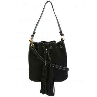 Moschino Black Leather Stitched Bucket Tote