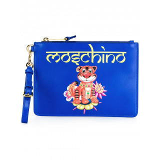 Moschino Blue Leather Jewelled Tiger Clutch