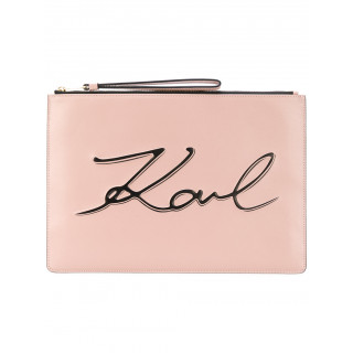 Karl Lagerfeld Pink Leather Logo Clutch