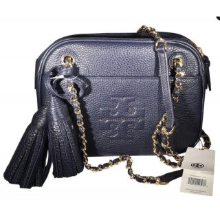 Tory Burch Thea Blue Leather Crossbody Bag with Tassels