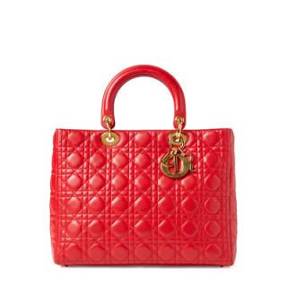 Christian Dior Lady Dior Large Bag in Rouge VIF with Gold Hardware