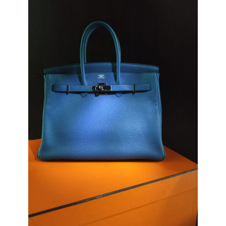 Hermes Birkin 35 Blue Thalassa Clemence Leather Bag