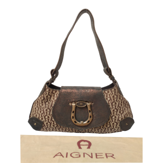 Aigner Brown Logo Leather Buckle Flap Shoulder Bag