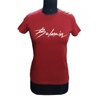 Balmain Womens Red Foil Logo T-shirt
