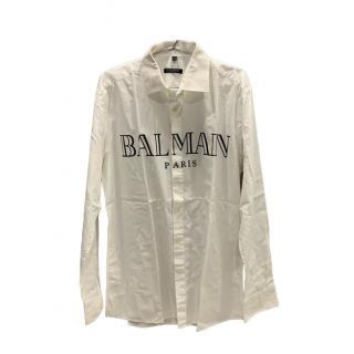 Balmain Logo Long Sleeve White Shirt