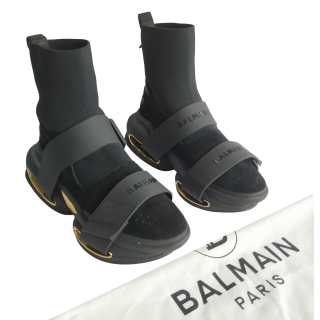 Balmain Suede and Knit B Bold  Straps Sneakers