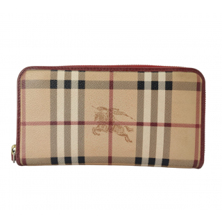 Burberry Haymarket Check Red Leather & Canvas Zip Wallet
