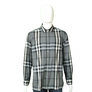 Burberry Checked Pattern Charcoal Long Sleeve Shirt