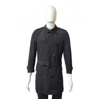 Burberry Check Black Cotton Trench Coat