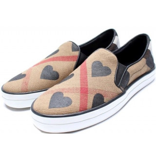 Burberry Beige Canvas House Check Heart Slip-On Sneakers