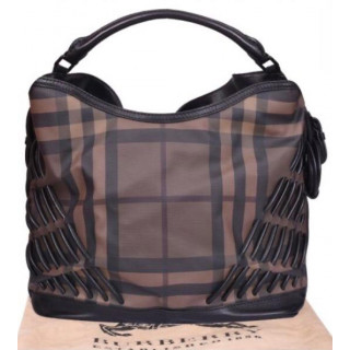 Burberry Smoked Check Cable Knots Canvas and Leather Hobo Bag