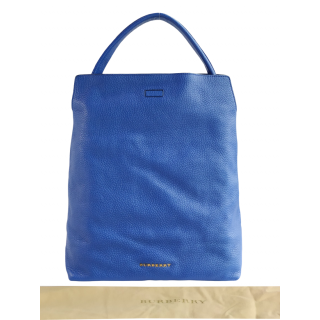 Burberry Blue Grainy Leather Cale Medium Hobo Bag