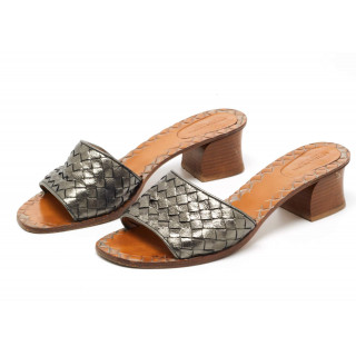 Bottega Veneta Metallic Intrecciato Leather Ravello Slide Sandals