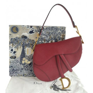 Dior Grained Calfskin Red Saddle Bag