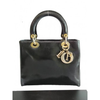Dior Black Patent Leather Lady Dior Bag