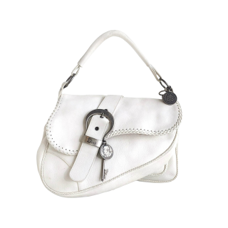 Dior whipstitch Gaucho Double White Leather Saddle Bag
