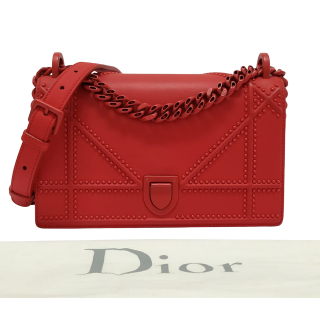 Dior Red Studded Leather Diorama Flap Bag